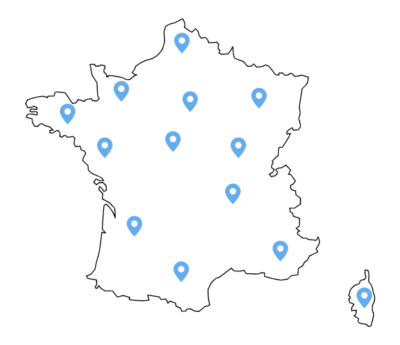 Carte de France avec les emplacements